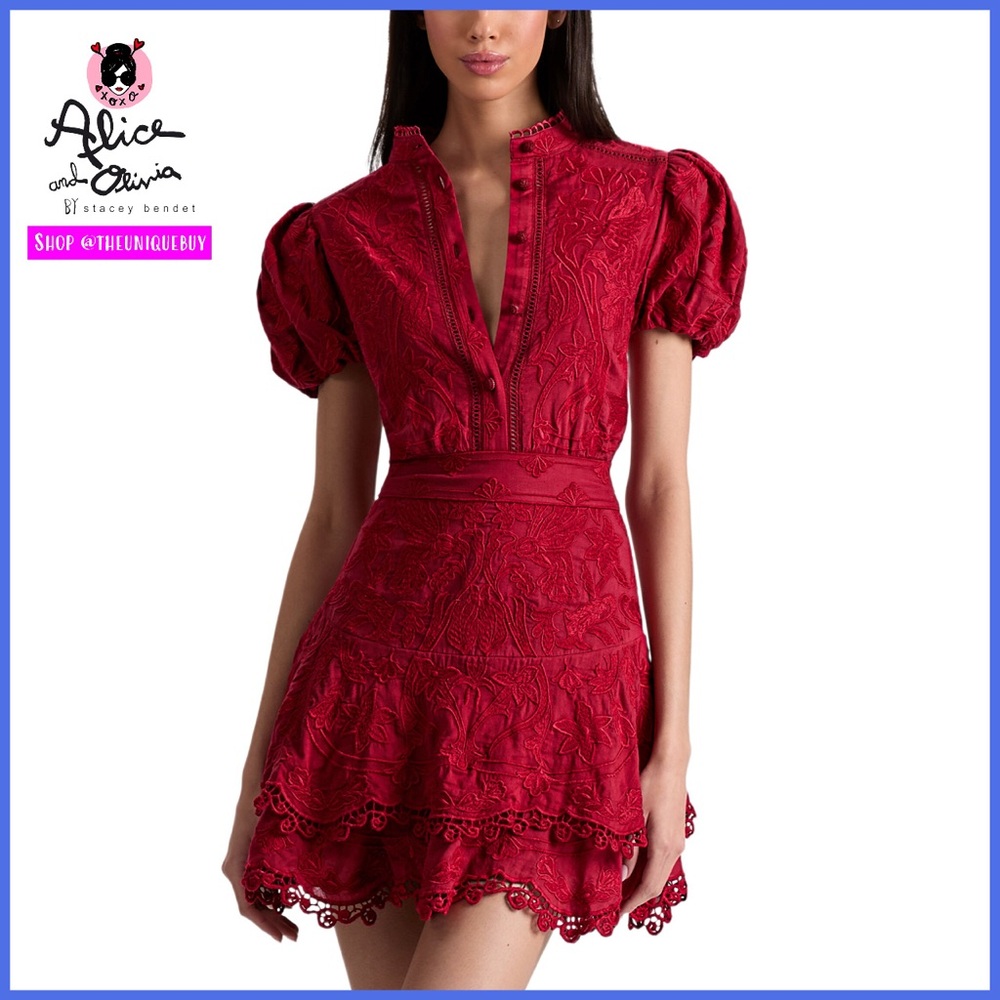 Alice + Olivia Loryn Floral Embroidered Mini Shirt Dress